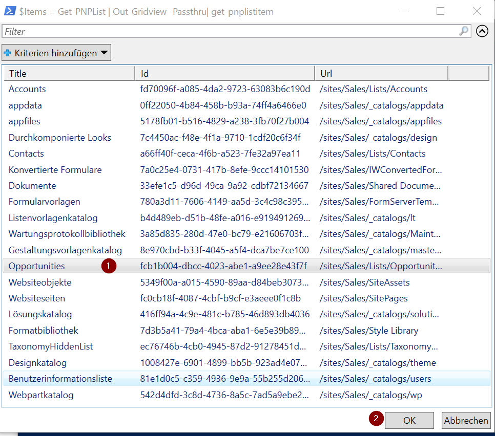 out grid view with lists