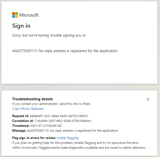 this ocurs, since we have not configured a redirect url
