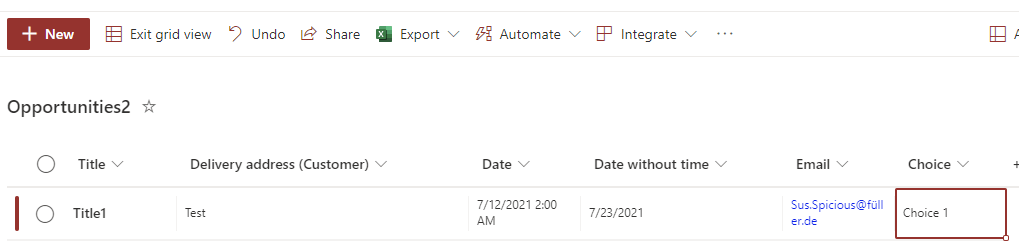 Result of choice column