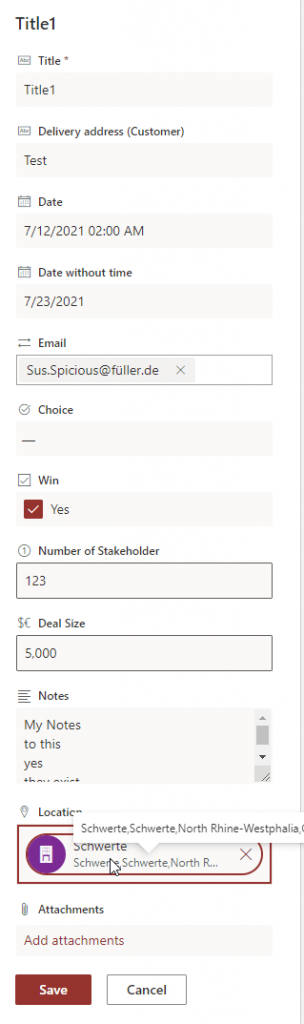 Result of location column