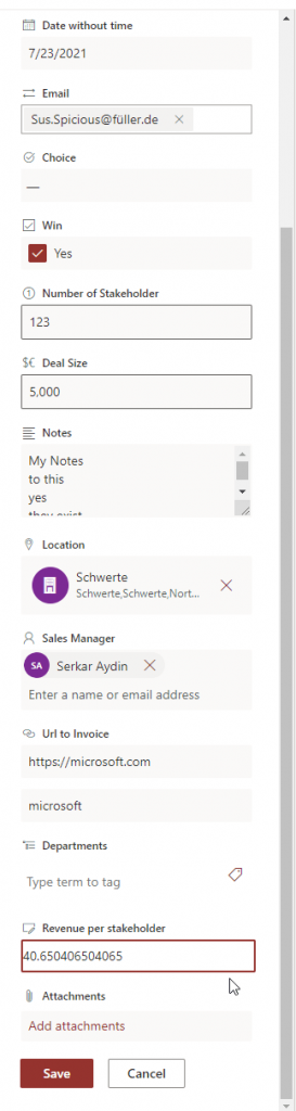 Result of calculated column