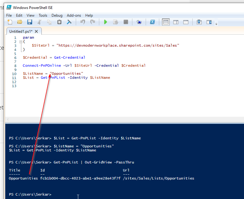 Put in list name to list variable