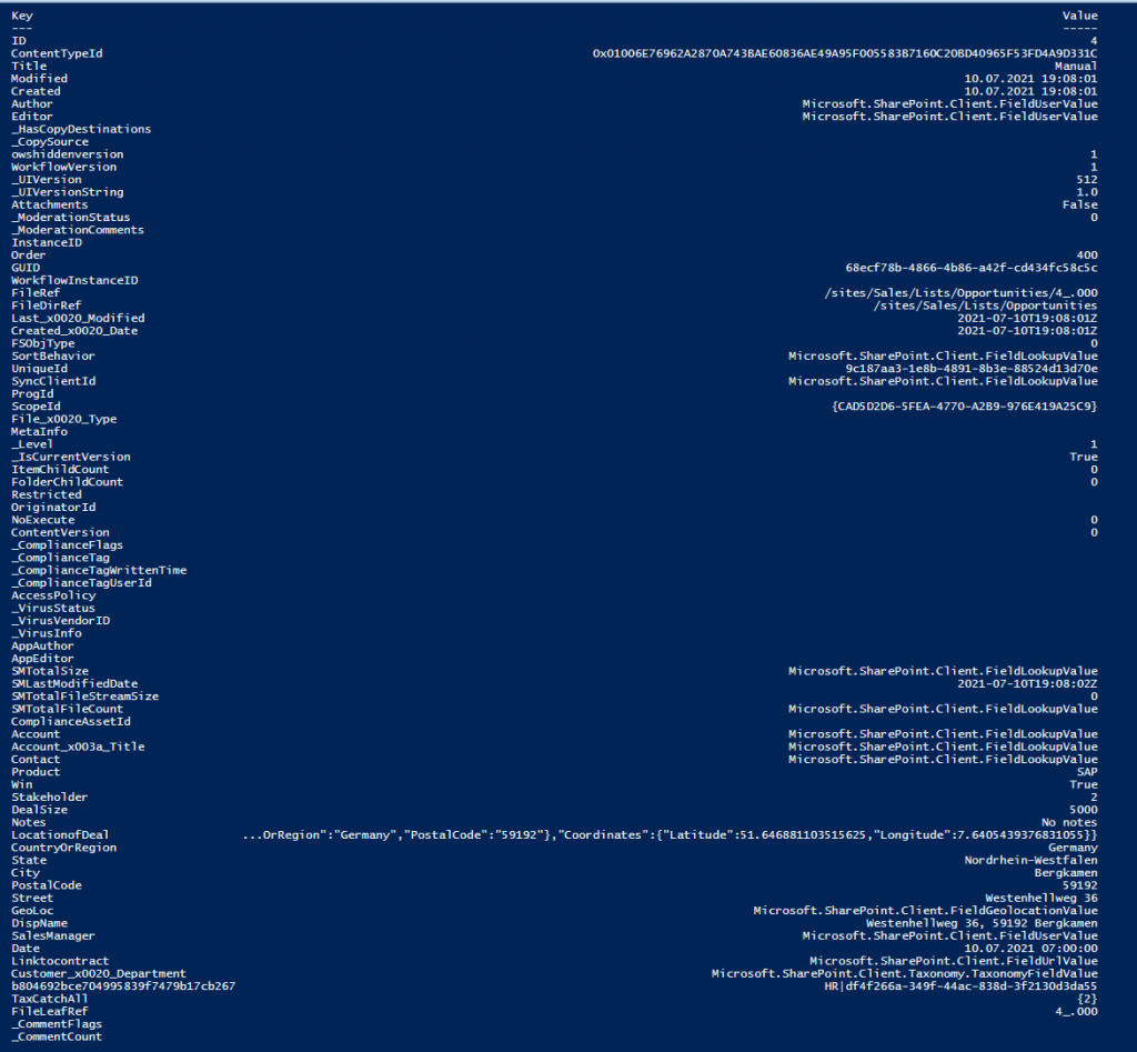 Internal names of fields