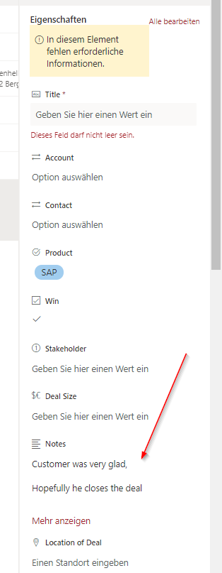 Result for multi line text value