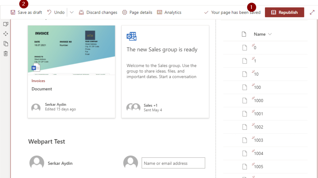 save or publish the page