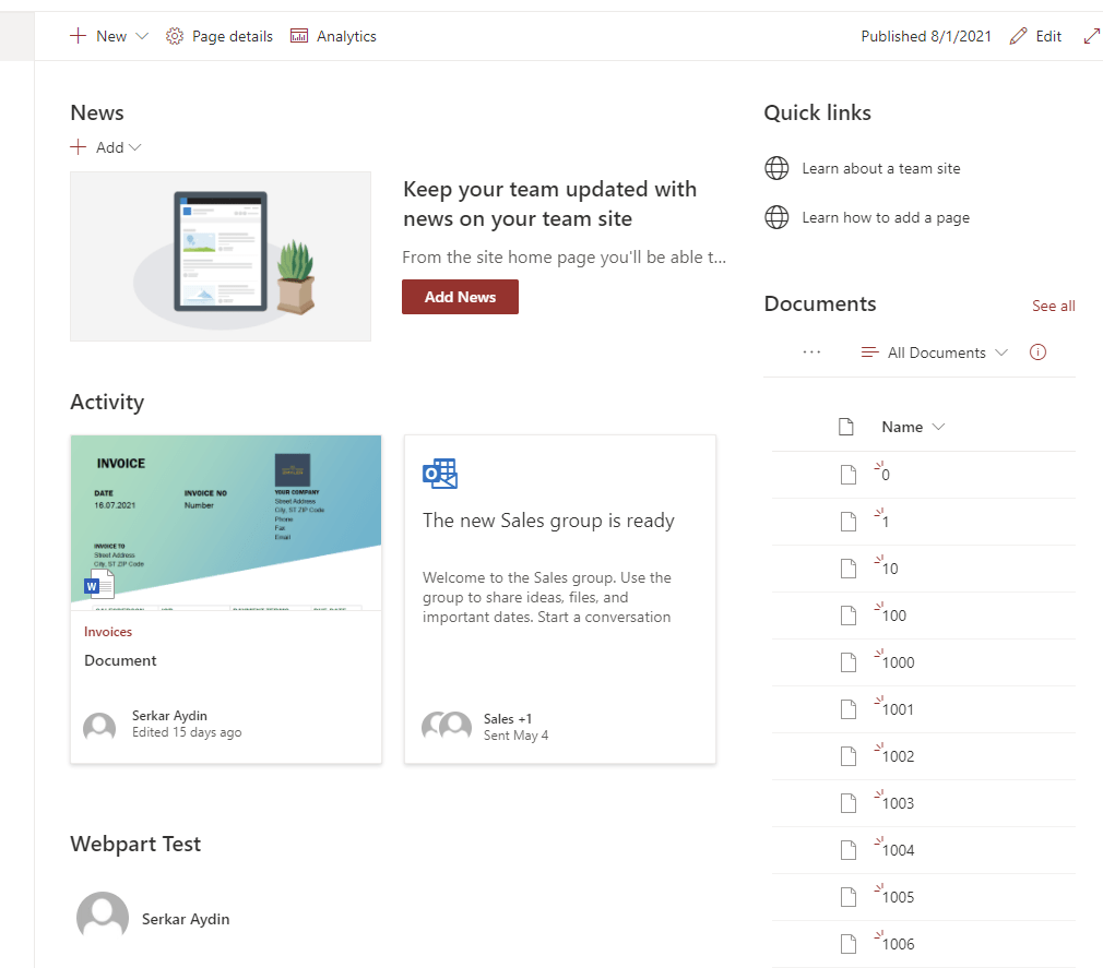 published webpart page