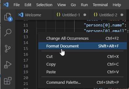 formatting document in visual studio code
