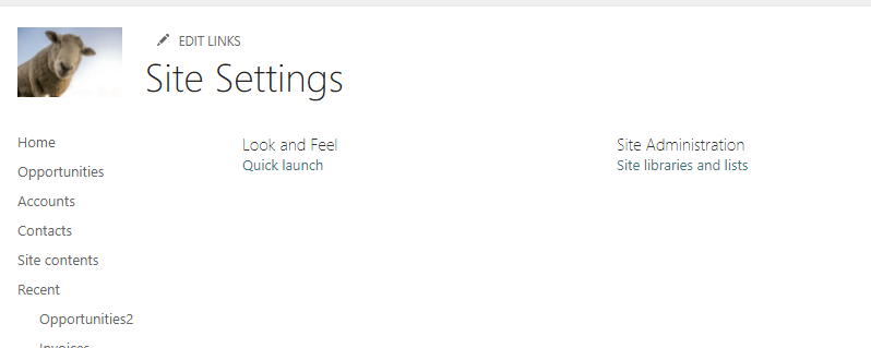 Screenshot of the site settings from a user, which has no site owner permission