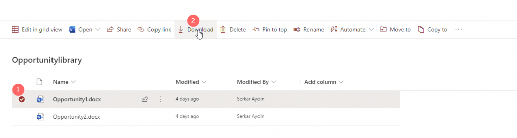 Screenshot of a marked file to download the file