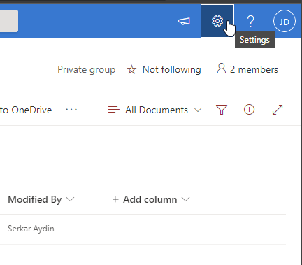 SharePoint settings gear