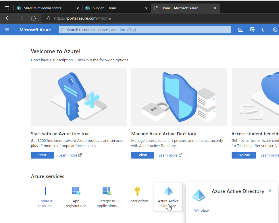 Azure Portal home