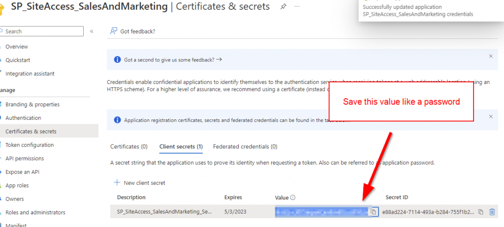 Client Secret Exposure for App registration