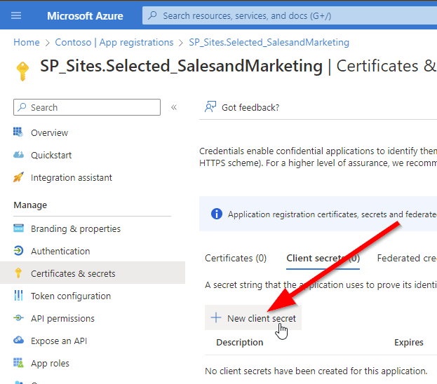 Screenshot on how to create a client secret