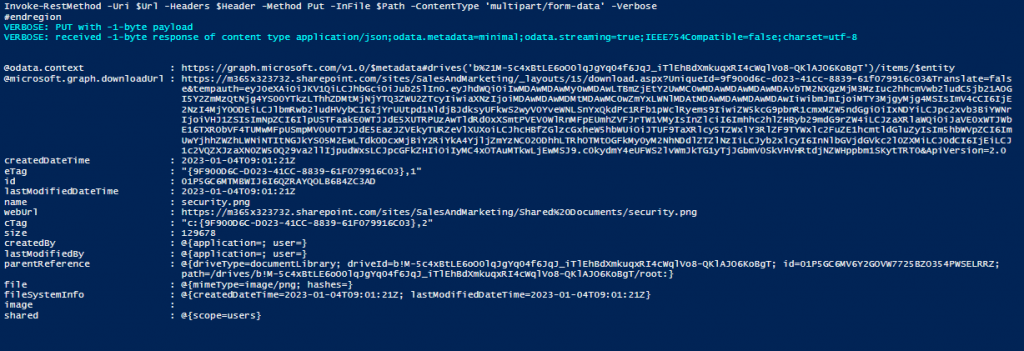 Screenshot of the response