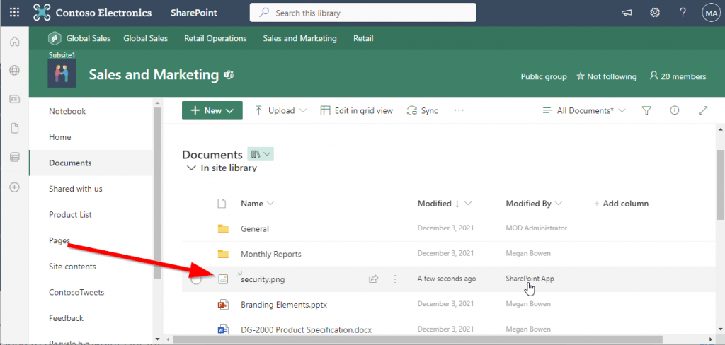 Screenshot of the uploaded files to SharePoint using Graph API