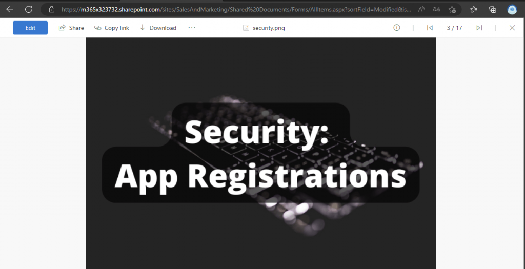 Screenshot of the picture in the SharePoint Library